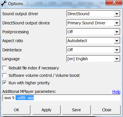 MPUI options dialog